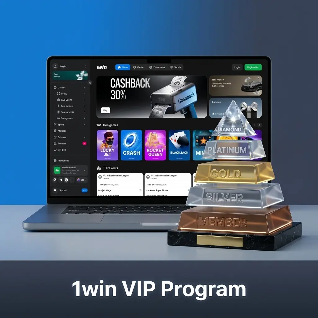 1win VIP Programme tiers from Bronze to Diamond offering up to 30% cashback, personal managers, and exclusive bonuses