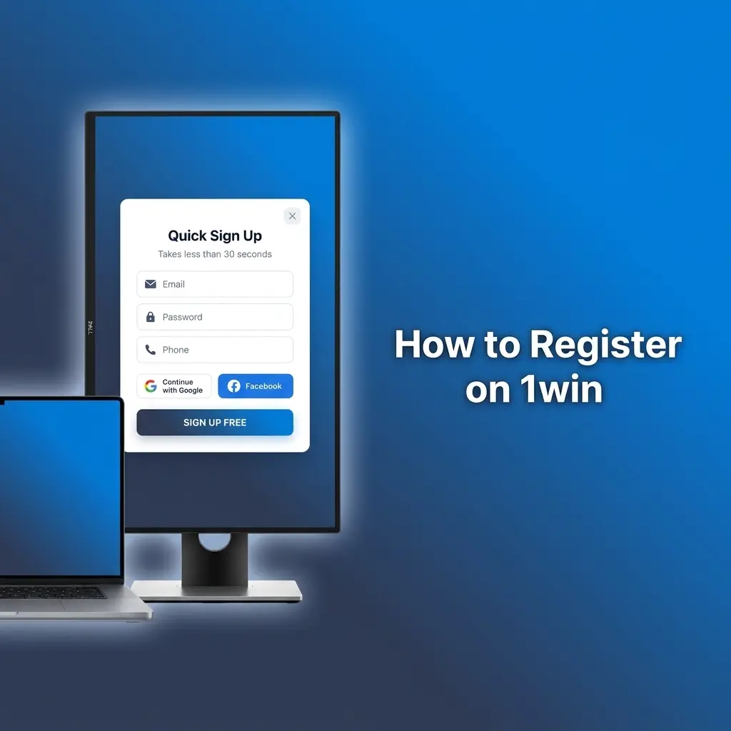 1win registration form showing step-by-step account signup process for Indian users with INR currency selection