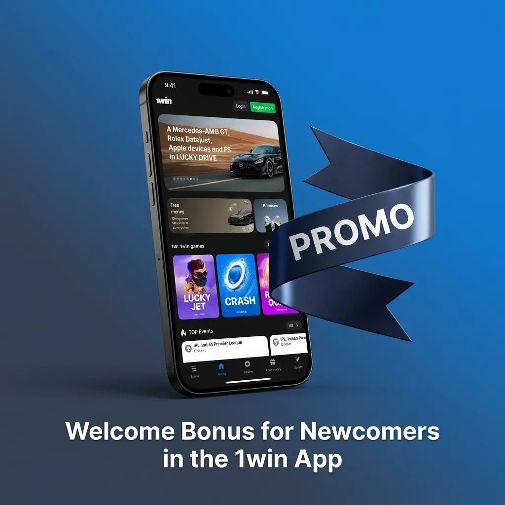 1win app welcome bonus showing 500% match up to 1,80,000 INR for sports and casino with 500 free spins for new users